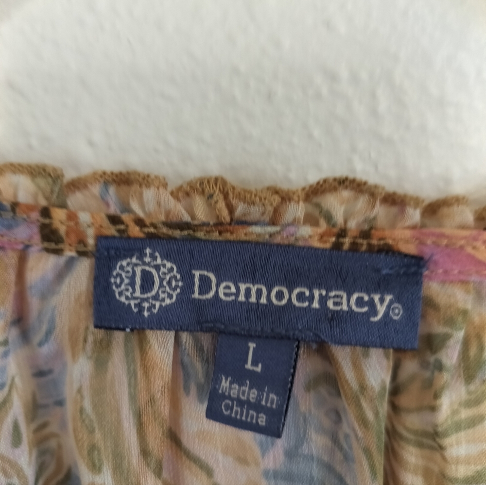 Democracy Women's Sheer Brown Paisley Peasant Top Large Boho 70s whimsigoth - Picture 5 of 14